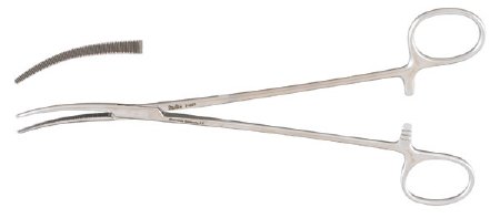 Forceps Hemostatic Miltex® Mosquito 8-1/4 Inch Length OR Grade German Stainless Steel NonSterile Ratchet Lock Finger Ring Handle Curved Delicate Serrated Tips by Integra York PA, Inc. (Miltex)  ID 7-252